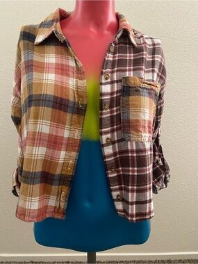 Plaid Button-Up Shirt in Mustard, Rust & Brown - S